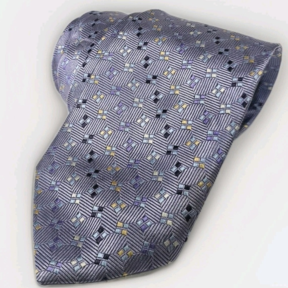 Enro Necktie Mens One Size‎ Lavender Purple Geometric Silk Classic Woven Tie